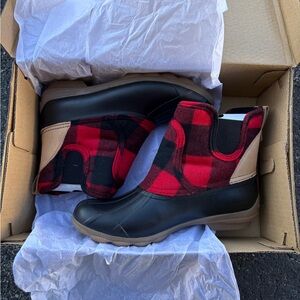 Sperry Red and Black Plaid Ankle Boots